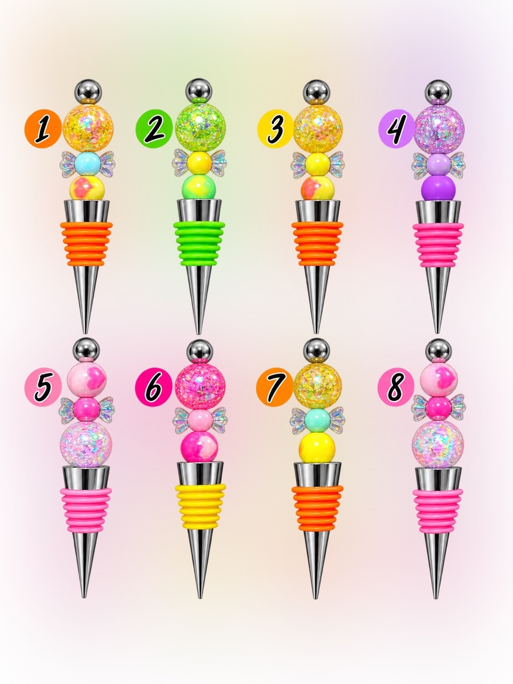 Colorful Beaded Wine Bottle Stopper - Pink, Green, Orange & Yellow Options